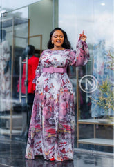 Elegant pink floral maxi dress